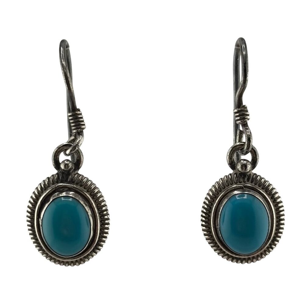 Southwestern Sterling Silver and Turquoise Oval Earrings